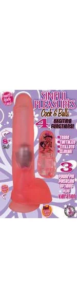 Sinful Pleasures Cock And Balls Vibrating 8 Inch Pink