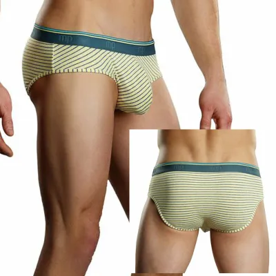 Male Power Heather Stripe Lo Rise Bikini Yellow Large