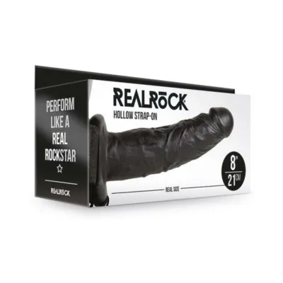 Realrock Hollow Strap on Without Balls 8 In Chocolate