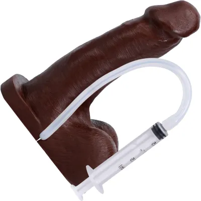 POP N Play Squirting Harness Compatible Silicone Dildo Packer Chocolate