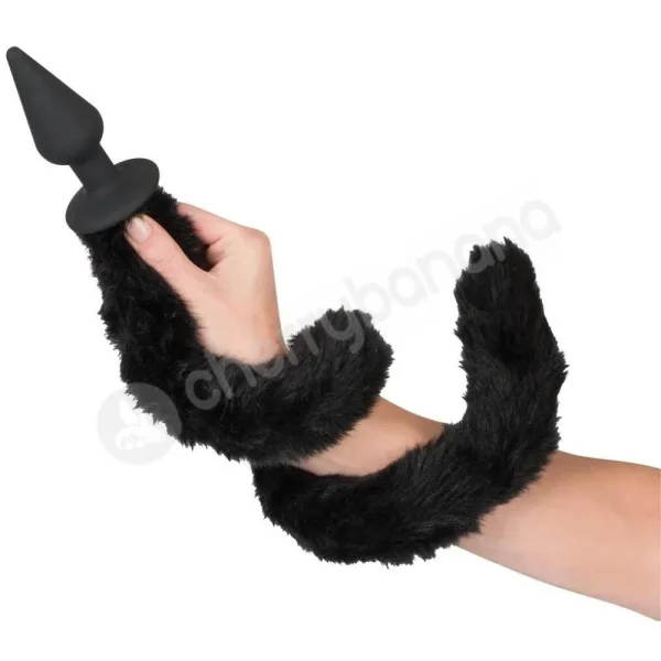 Bad Kitty Black Silicone Butt Plug With Bendable Fluffy Cat Tail
