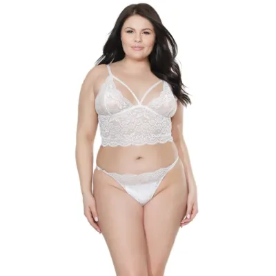 Plus Size Lace Bralette Matching Crotchless Panty