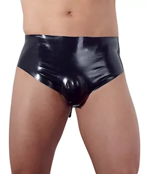 Mens Latex Briefs With Plug  - Black - Large — image 2 of 2