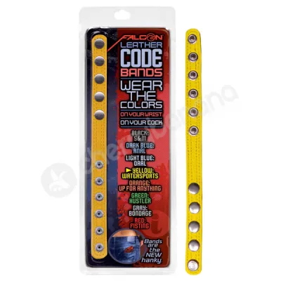 Falcon Leather Code Band Yellow Cock Ring