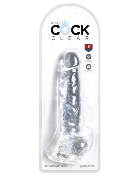 King Cock Clear Dildo With Balls - 8 Inch - 8 Inch