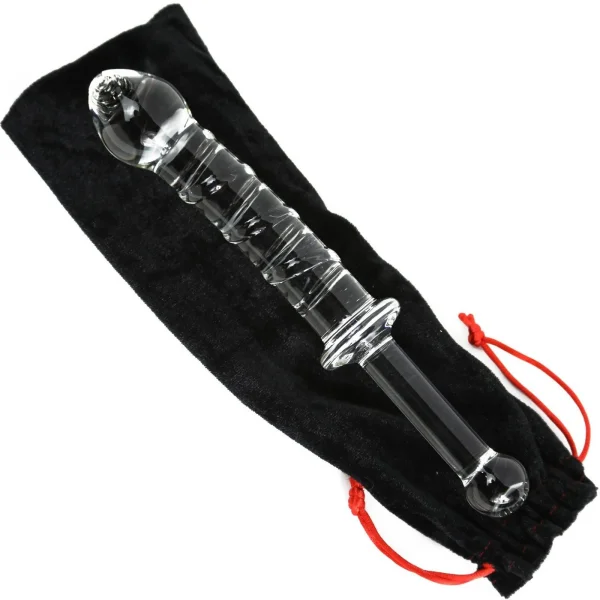 Textured Glass Dildo With Handle