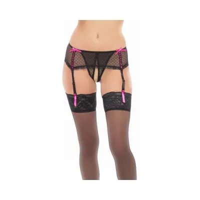 Dream Of Me Crotchless Garter Thong Black M l