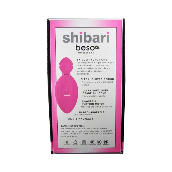Shibari Beso Sensual Suction Massager 8 Function Silicon Usb Rechargeable Splashproof Pink