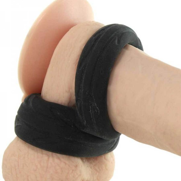 Cock Ring & Ball Stretcher Black Penis Enhancer by Perfect Fit Brand