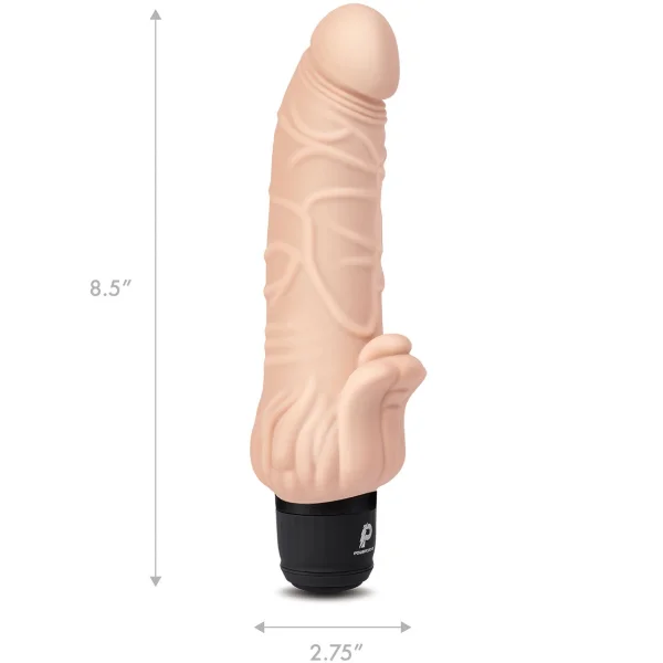 Powercocks Realistic Silicone Waterproof Rechargeable 7" Vibrator With Clitoral Stimulator - Vanilla