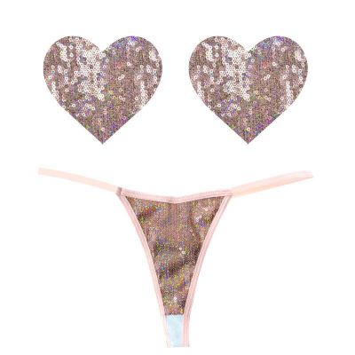 Bubbly Feels Nude Sequin Pantie Heart Pastie Set OS