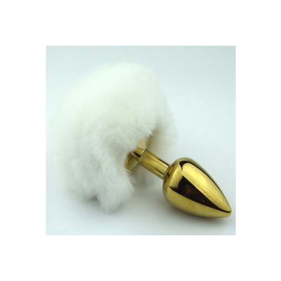 Gold Butt Plug With Rabbit Tail White