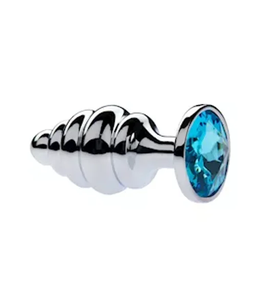 Kink Range Alloy Gemmed Butt Plug - 3.7 Inch - Light Blue - Large — image 2 of 2