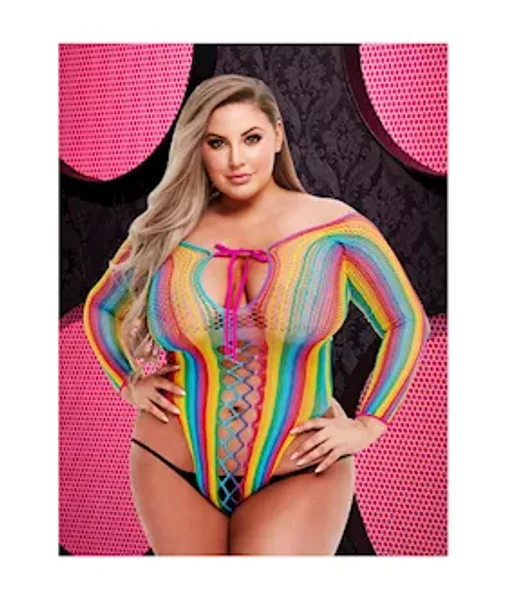 Poppy Rainbow Stripe Lace Up Teddy - Rainbow - Os/xl — image 2 of 3