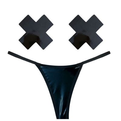 Dom Squad Wet Vinyl Pastie G String Set OS