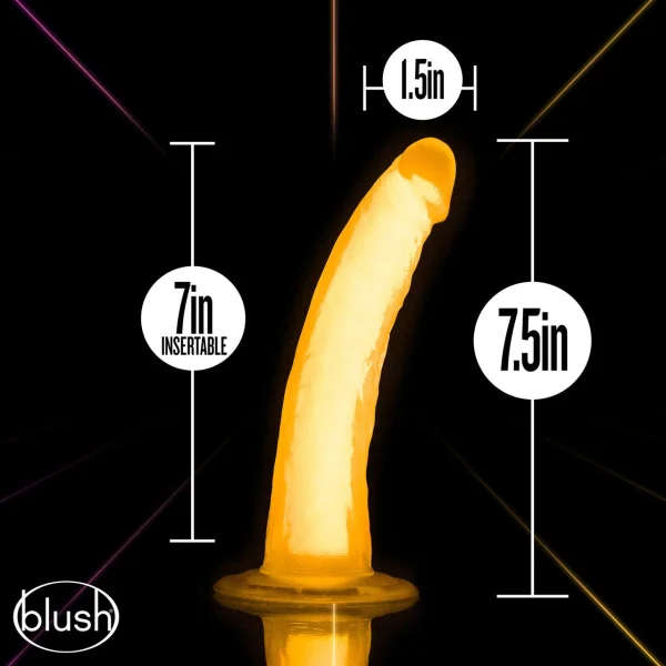 Neo Elite Glow In The Dark 7.5" Dual Density Realistic Silicone Dildo by Blush - Neon Orange