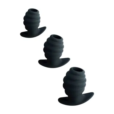 Kinki Hollow Ribbed Anal Training Kit Black