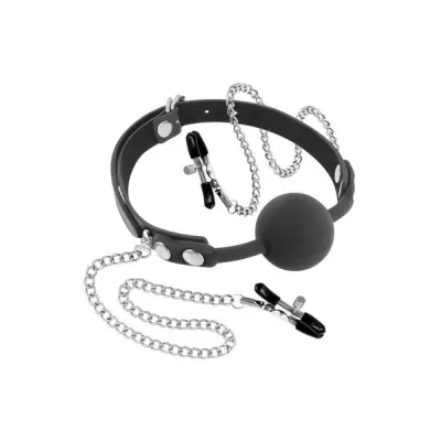 Fetish Tentation Silicone Ball Gag with Nipple Clamps
