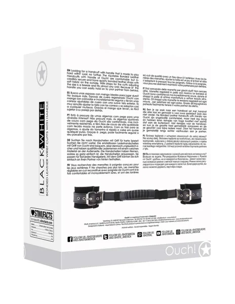 Ouch! Bonded Leather Hand Cuffs with Handle