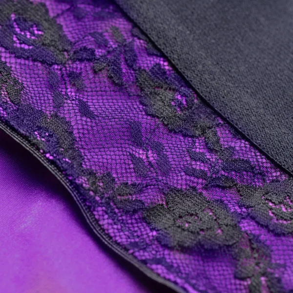 Lace Envy Crotchless Panty Harness - L- XL Purple and Black
