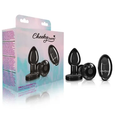 Cheeky Charms Rechargeable Vibrating Metal Butt Plug With Remote Control Gunmetal Small Preorder Only