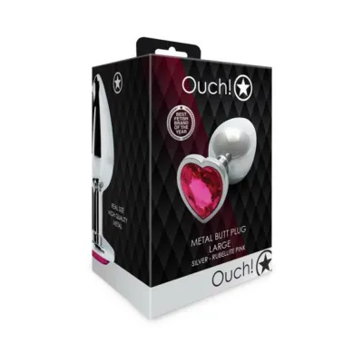 Butt Plugs Shots Ouch Heart Gem Butt Plug Large Silver rubellite Pink
