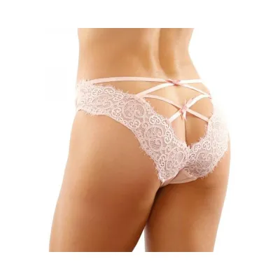 Ivy Lace Bikini Panty With Lattice Cut out Back Light Pink L xl