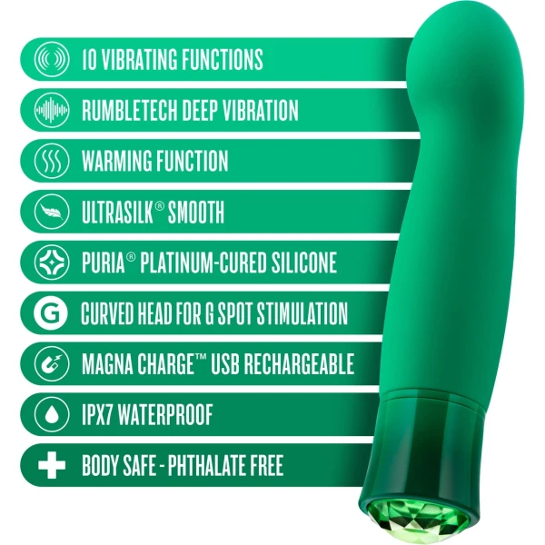 Oh My Gem Enchanting Rechargeable Waterproof Silicone Warming G-Spot Vibrator By Blush - Emerald