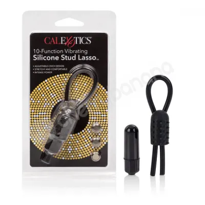 Black 10 function Vibration Silicone Stud Lasso Cock Ring