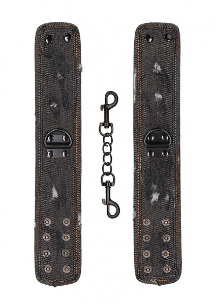 Denim Ankle Cuffs - Roughend Denim Style - Black - Fetish Sex Toys