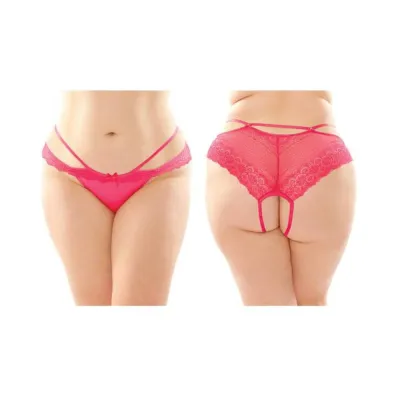 Posey Strappy Lace And Microfiber Crotchless Panty 6 pack Q s Pink