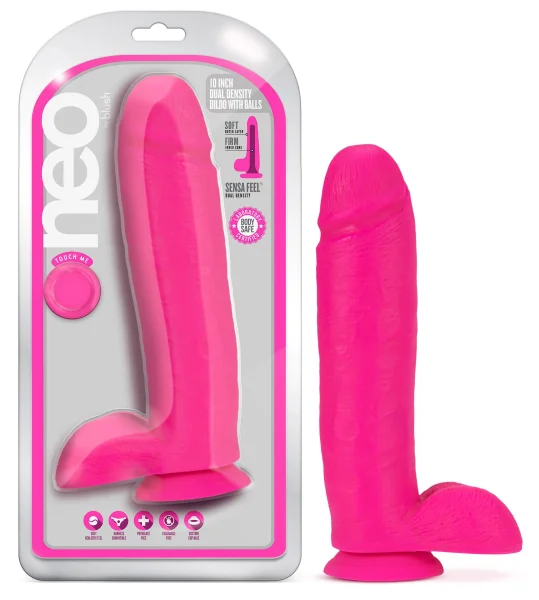 Neo - 10 Inch Dual Density Dildo - Neon Pink