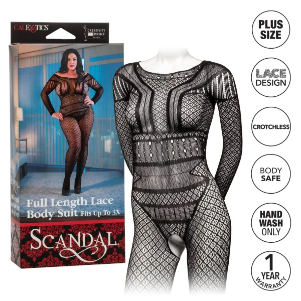 Scandal Plus Size Full Length Lace Body Suit - Plus Size - Black