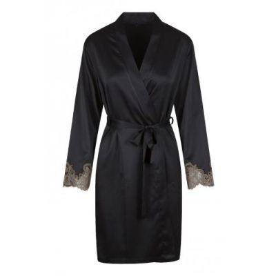 Satin Kimono With Lace Black Gold Small