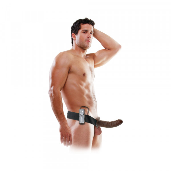 Fetish Fantasy 8in Vibrating Hollow Strap-on Brown