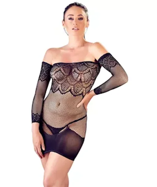Off The Shoulder Mesh Mini Dress - Black - One Size — image 2 of 4