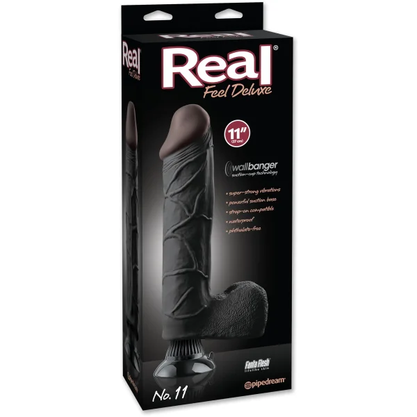 Real Feel Deluxe No. 11 - 11" Suction Cup Vibrating Dildo - Charcoal
