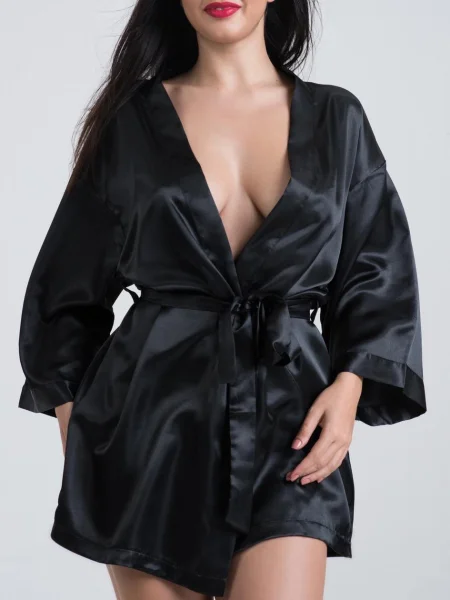 Lovehoney Short Black Satin Robe