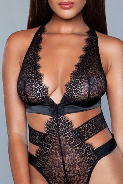 Be Wicked Ilana Black Banded Lace Teddy