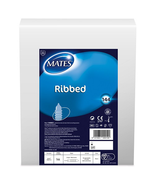 Mates Ribbed Condom BX144 Clinic Pack