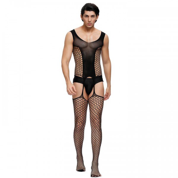 Bondara Man Black Pothole Suspender Bodystocking