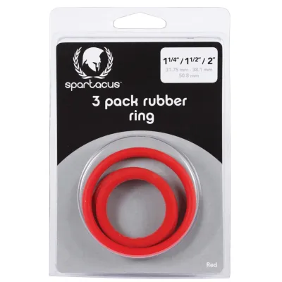 Spartacus Rubber Cock Ring Set Red Pack of 3