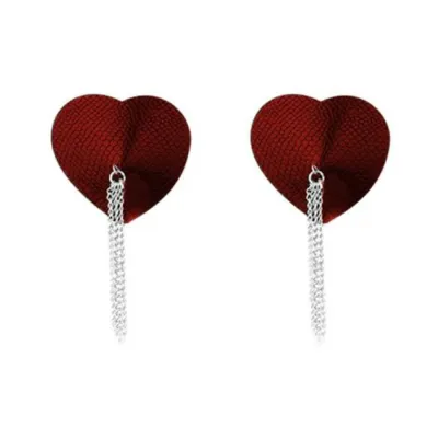 Nipplicious Dominatrix Leather Collar Pasties With Chain Red