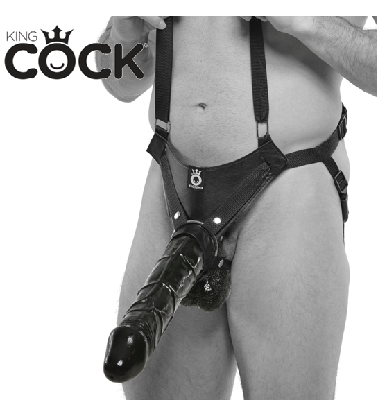 King Cock Hollow Strap-On Suspender System With 12" Cock With Balls: Black