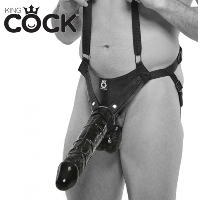 King Cock Hollow Strap On Suspender System With 12 Cock With Balls Black