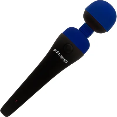 PalmPower Recharge Waterproof Wand Massager With Removable Silicone Cap Blue