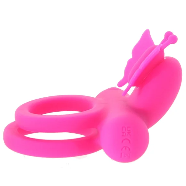 Silicone Rechargeable Dual Butterfly Couples Vibrating Cock Ring By CalExotics - Pink