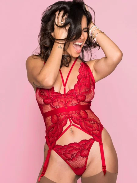 Lovehoney Tiger Lily Red Floral Lace Bustier Set