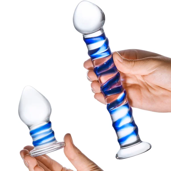 Gläs Double Penetration Swirly Galss Dildo and Butt Plug Set