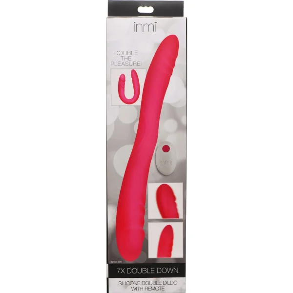 Inmi 7X Double Down Rechargeable Silicone Double Vibrating Dildo With Remote - Pink — image 7 of 7